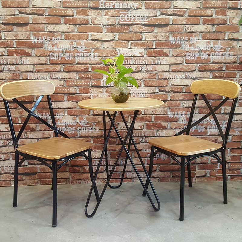 bộ bàn ghế cafe gỗ chân sắt