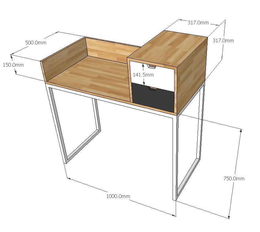 chi tiết Bàn trang điểm gỗ cao su 2 hộc kéo trên bàn SFBTD013