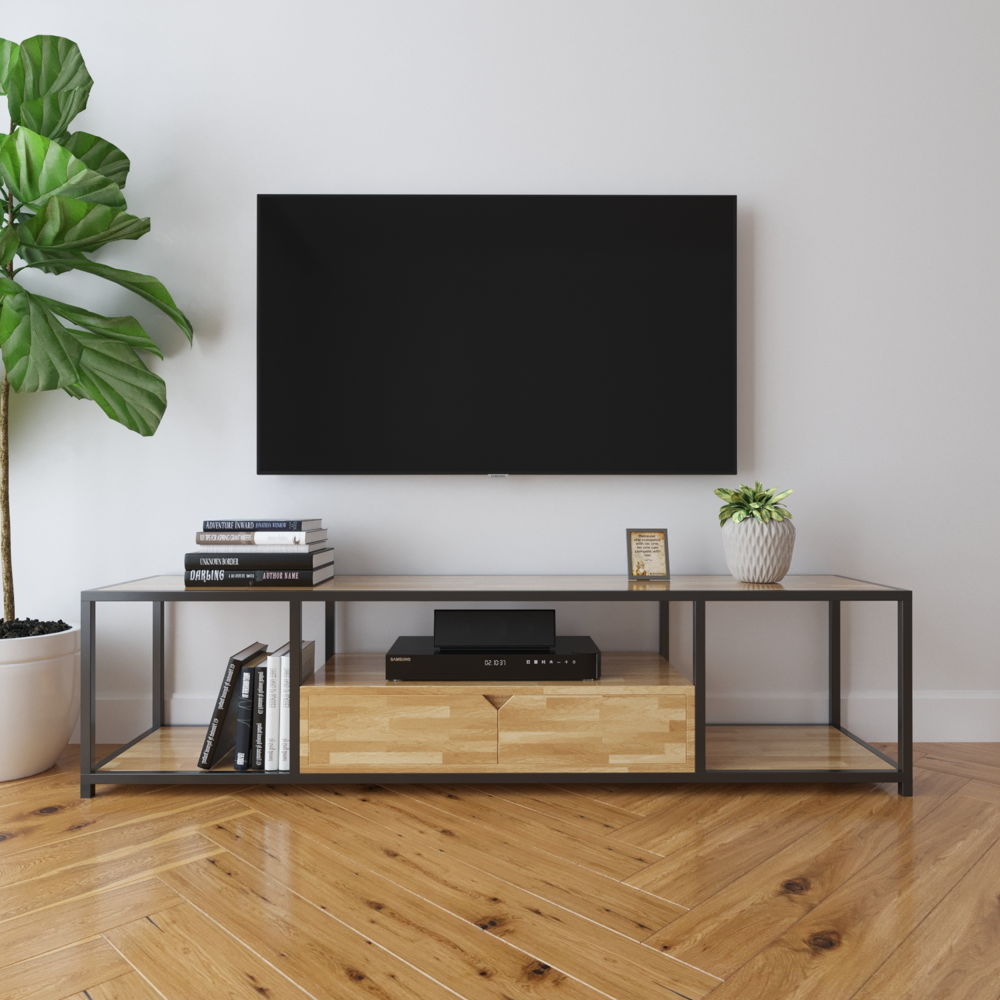 Kệ Tivi khung sắt gỗ cao su 2 hộc kéo - SFKTV003 là sản phẩm thiết kế đơn giản nhưng sang trọng, giúp bạn tối ưu hóa không gian sử dụng và sắp xếp đồ đạc một cách khoa học. Với khung sắt chắc chắn và gỗ cao su bền đẹp, kệ TV này sẽ trở thành điểm nhấn cho căn phòng của bạn.