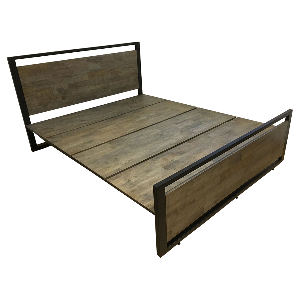 Giường ngủ khung sắt gỗ lau giả cổ