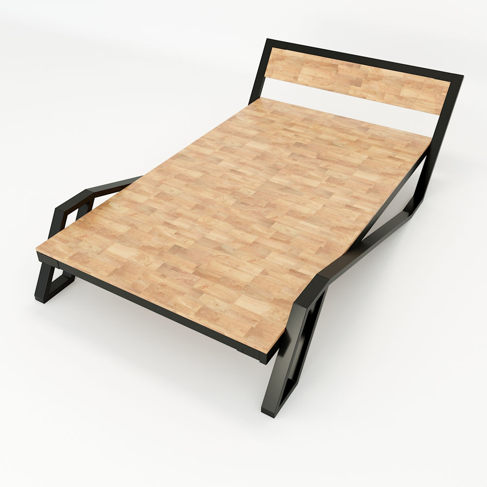 Giường ngủ belly khung sắt lắp ráp gỗ cao su
