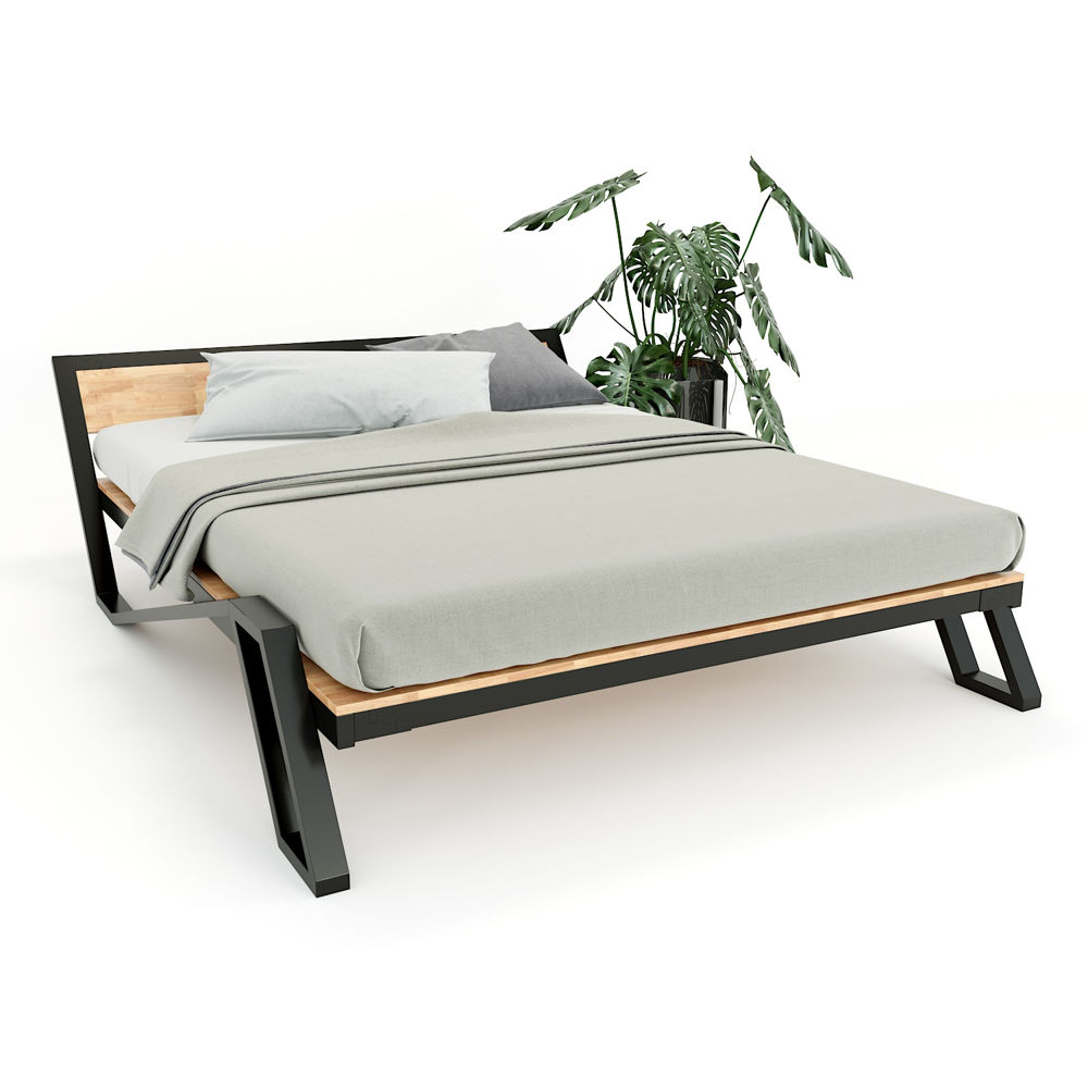 Giường ngủ khung sắt gỗ cao su tiêu chuẩn AA
