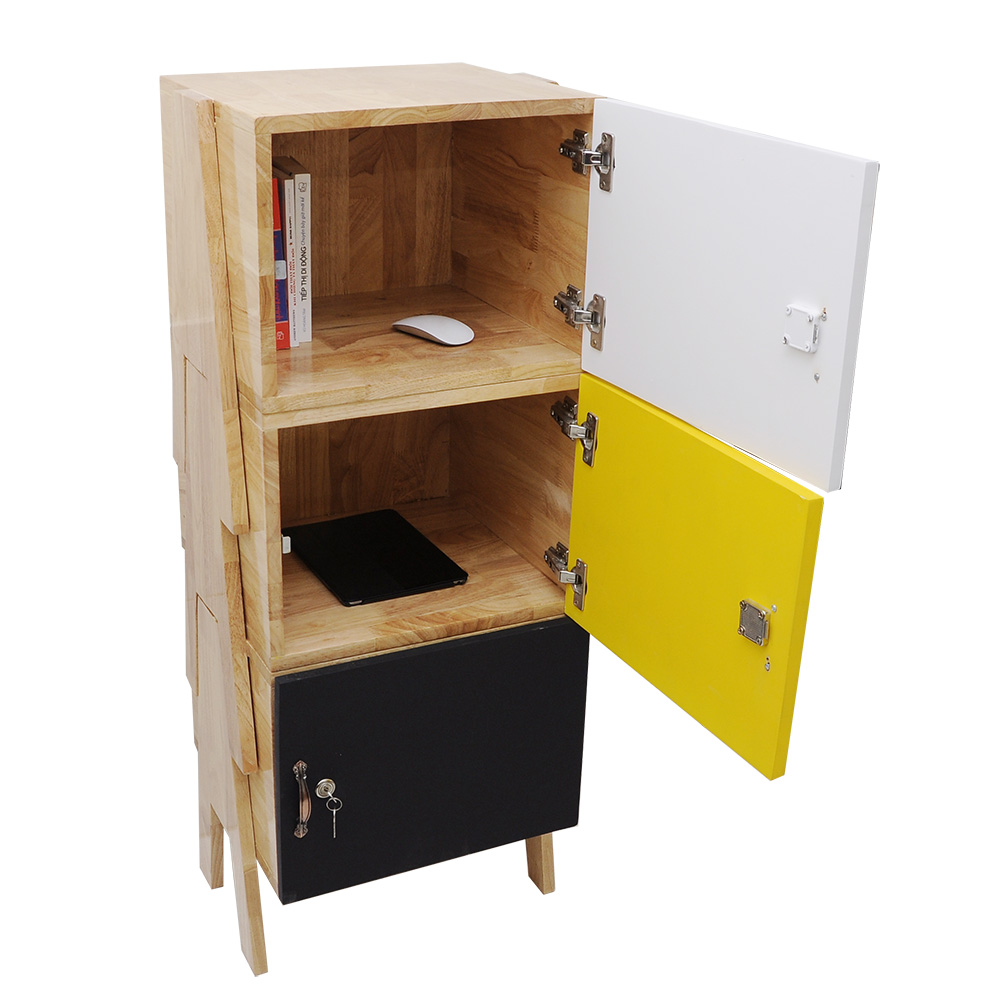 Tủ cá nhân 3 tầng có khóa cửa tủ xếp chồng gỗ cao su | SFTCN001
