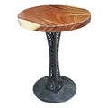 SFMT003 - Bàn cafe gỗ me tây tròn 60cm dày 5cm chân sắt hoa văn