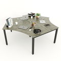 SFUC008 - Bàn làm việc cụm 3 chỗ ngồi gỗ cao su chân sắt chữ U