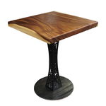 SFMT010 - Bàn cafe gỗ me tây VUÔNG 60cm dày 5cm chân sắt hoa văn