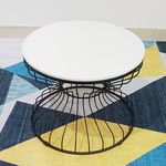 SFBT006 - Bàn sofa đồn hồ cát khung đen mặt đá trắng
