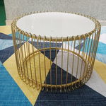 SFBT021 - Bàn Sofa Lồng chim màu vàng đồng mặt đá trắng