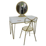 SFBTD017- Bộ bàn trang điểm chân Hairpin vàng đồng kèm gương và ghế