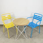 CBCF016 - Bộ bàn ghế cafe gỗ tre chân V và ghế sắt có tay