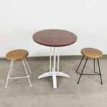 CBCF027 - Bộ bàn cafe tròn gỗ cao su và 2 ghế đôn sắt gỗ