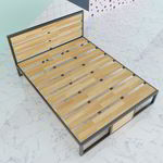SFGN004 - Giường ngủ đôi lớn gỗ cao su khung sắt lắp ráp