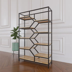 Kệ sách, trang trí khung sắt gỗ cao su SFKS018