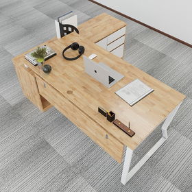SFMC004- Bàn giám đốc gỗ cao su chân sắt chữ M gác tủ