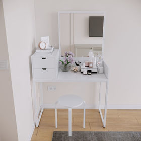 Bàn trang điêmg gỗ cao su sơn trắng SFBTD015