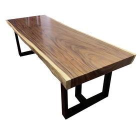 SFMT020 - Bàn gỗ Me Tây 90x250cm dày 10cm chân sắt
