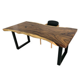 SFMT021 - Bàn gỗ Me Tây 80x180cm dày 7cm chân sắt