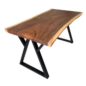 SFMT011 - Bàn gỗ Me Tây 80x160cm dày 5cm chân sắt W