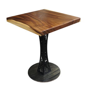 SFMT010 - Bàn cafe gỗ me tây VUÔNG 60cm dày 5cm chân sắt hoa văn