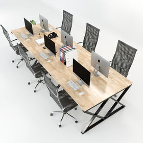 SFXC007 - Bàn cụm 6 chỗ ngồi gỗ cao su chân sắt chữ X
