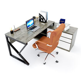 SFKC004- Bàn giám đốc gỗ cao su chân sắt chữ K gác tủ