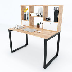 SFBK003 - Bàn làm việc kết hợp kệ gỗ cao su có hộc kéo
