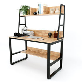 SFBK001 - Bàn kết hợp kệ khung sắt gỗ cao su