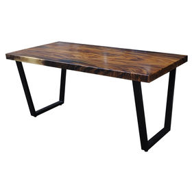 SFMT016 - Bàn gỗ Me Tây 70x140cm dày 5cm chân sắt hình thang cân