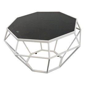 SFBT018 - Bàn Sofa Dimond khung trắng kính đen