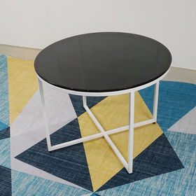 SFBT024 -  Bàn Sofa chân chữ thập mặt kính đen