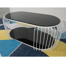 SFBT019 - Bàn Sofa 2 tầng khung sắt sơn Trắng mặt kính đen
