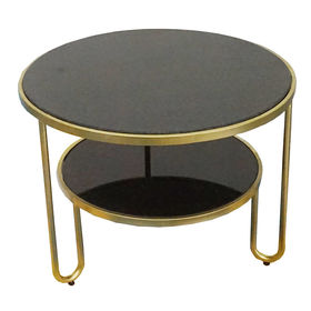 SFBT008 - Bàn Sofa Tròn 2 tầng mặt đá khung sắt vàng đồng