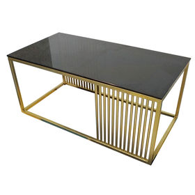SFBT003 - Bàn Sofa chữ nhật khung vàng đồng mặt kính đen