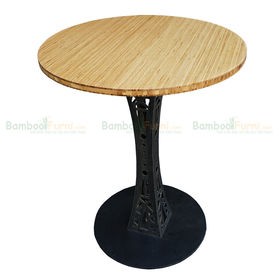 SFBCF004- Bàn Cafe gỗ Tre Ép tròn 60cm chân sắt hoa văn