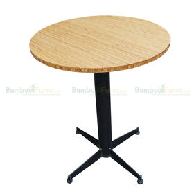 SFBCF008- Bàn cafe gỗ TRE ÉP tròn 60cm chân sắt tròn đế chữ thập