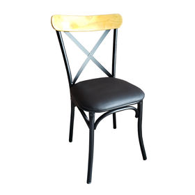 GCF001 - Ghế Cafe, ghế ăn khung sắt gỗ đít nệm đen
