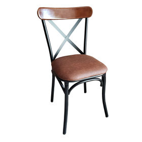GCF002 - Ghế Cafe, ghế ăn khung sắt gỗ đít nệm màu nâu