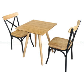 BFCBCF004 - Bộ bàn ghế cafe bamboo chân gỗ và ghế lưng sắt