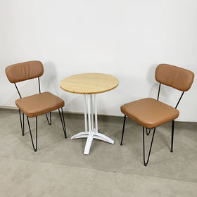 CBCF025 - Bộ bàn ghế cafe gỗ tre chân sắt và ghế nệm Hairpin