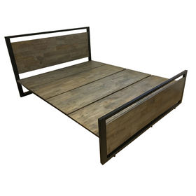 SFGN007 - Giường ngủ khung sắt Ferro gỗ cao su màu nâu lau