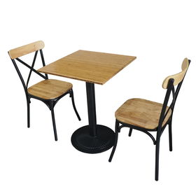 Bộ bàn bàn CAFEBAMBOO chân sắt gang và ghế cafe lưng sắt