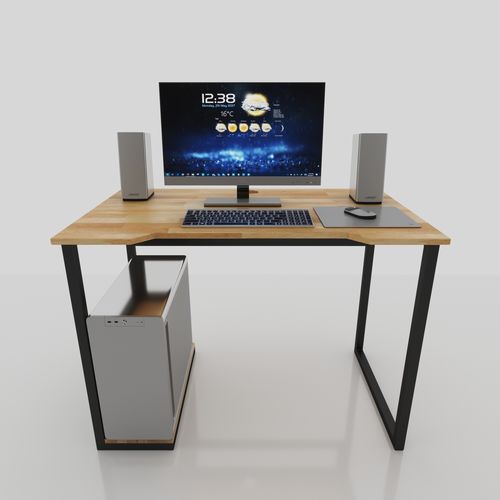 SFBLV002- Bàn vi tính có kệ CPU gỗ cao su chân sắt (1mx60cmx75cm)