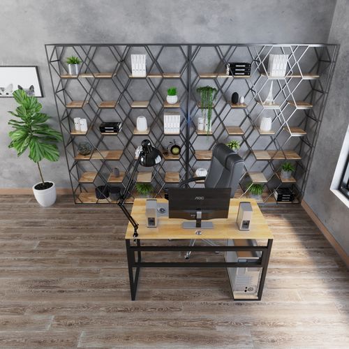 SFBLV002- Bàn vi tính có kệ CPU gỗ cao su chân sắt (1mx60cmx75cm)