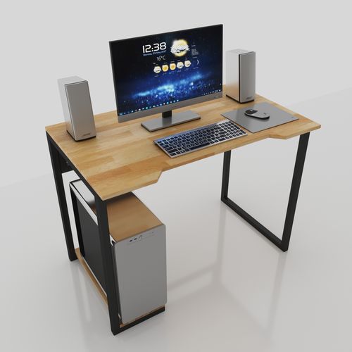 SFBLV002- Bàn vi tính có kệ CPU gỗ cao su chân sắt (1mx60cmx75cm)