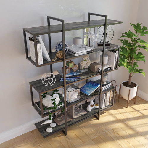 Kệ sách trang trí khung sắt 5 tầng gỗ cao su -SFKS010