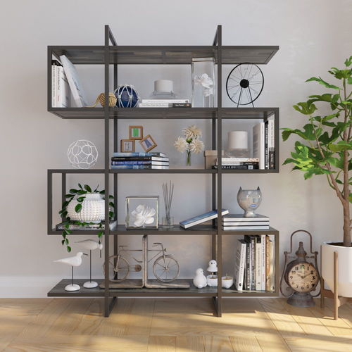 Kệ sách trang trí khung sắt 5 tầng gỗ cao su -SFKS010