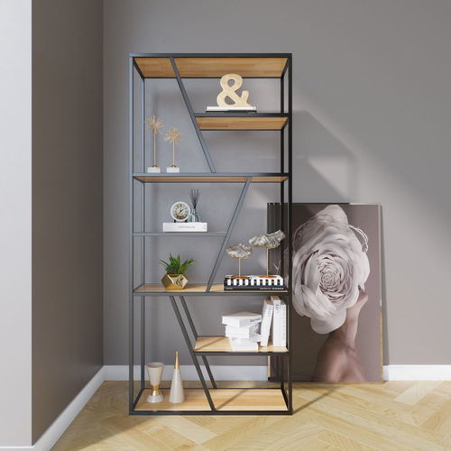Kệ sách khung sắt gỗ cao su SFKS020