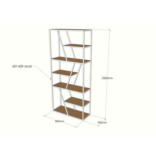 Kệ sách khung sắt gỗ cao su SFKS020