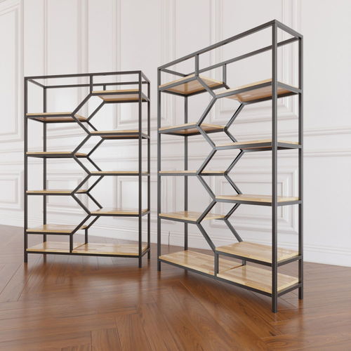 Kệ sách, trang trí khung sắt gỗ cao su SFKS018