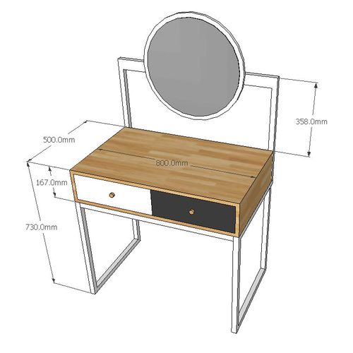 Bàn trang điểm gỗ cao su khung chân sắt gương tròn SFBTD002